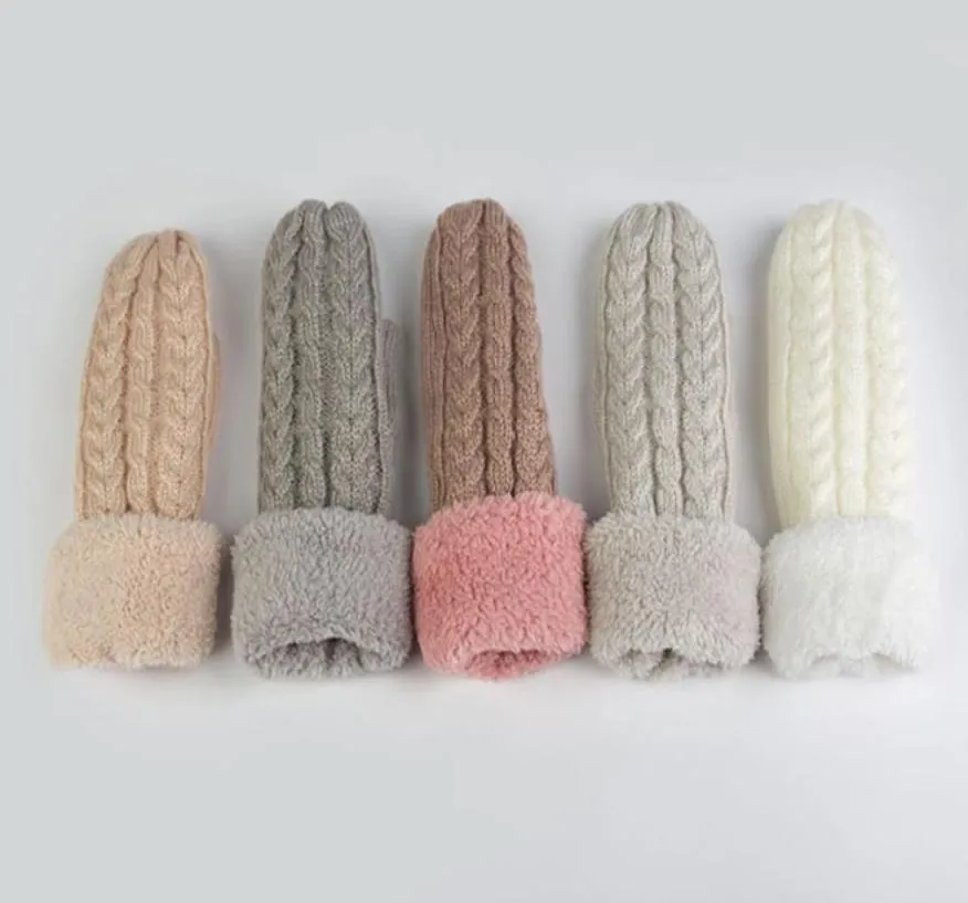 Sticked Woolen Mittens god kvalitet mjuk varma vinter kvinnliga handskar rena 5 färger hela8126928