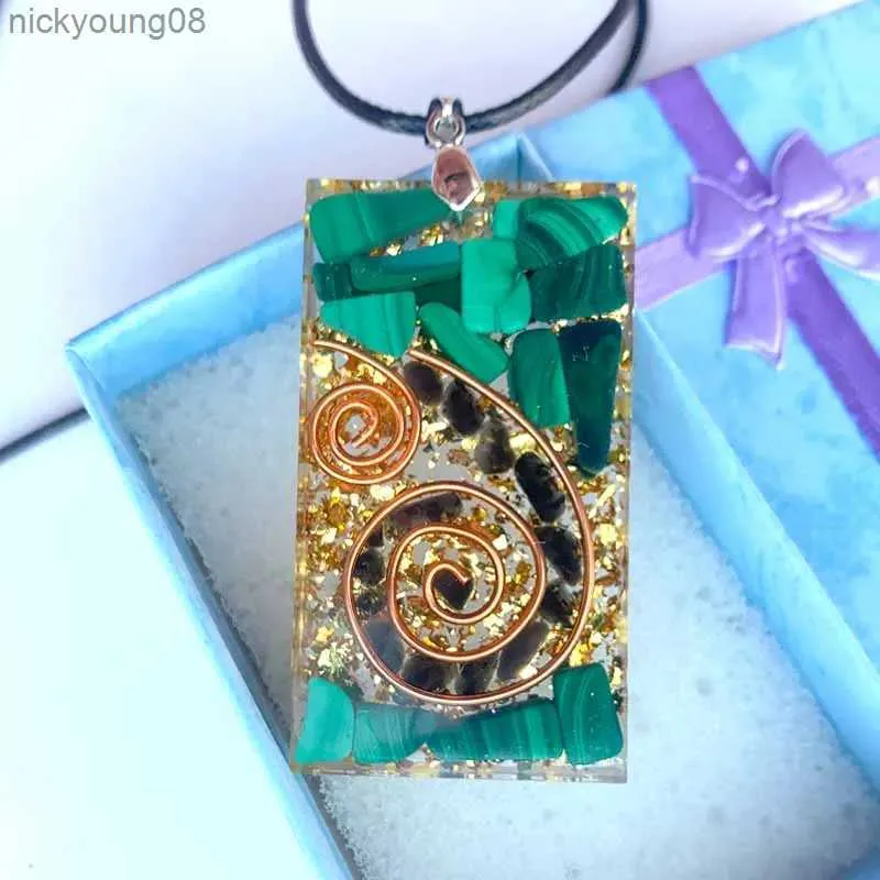 Pendant Necklaces Handmade Orgone Pendant Necklace Black Tourmaline Malachite Crystal Stone Copper Energy EMF Protection Healing Orgonite Jewelry