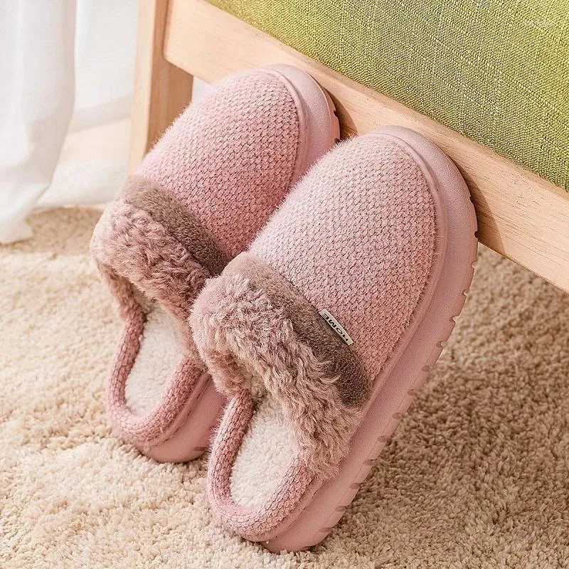 Slippers WDZKN Women Winter Home Thick Bottom Warm Cotton Shoes Slip-On Anti Slip Platform Indoor Bedroom Couple Men