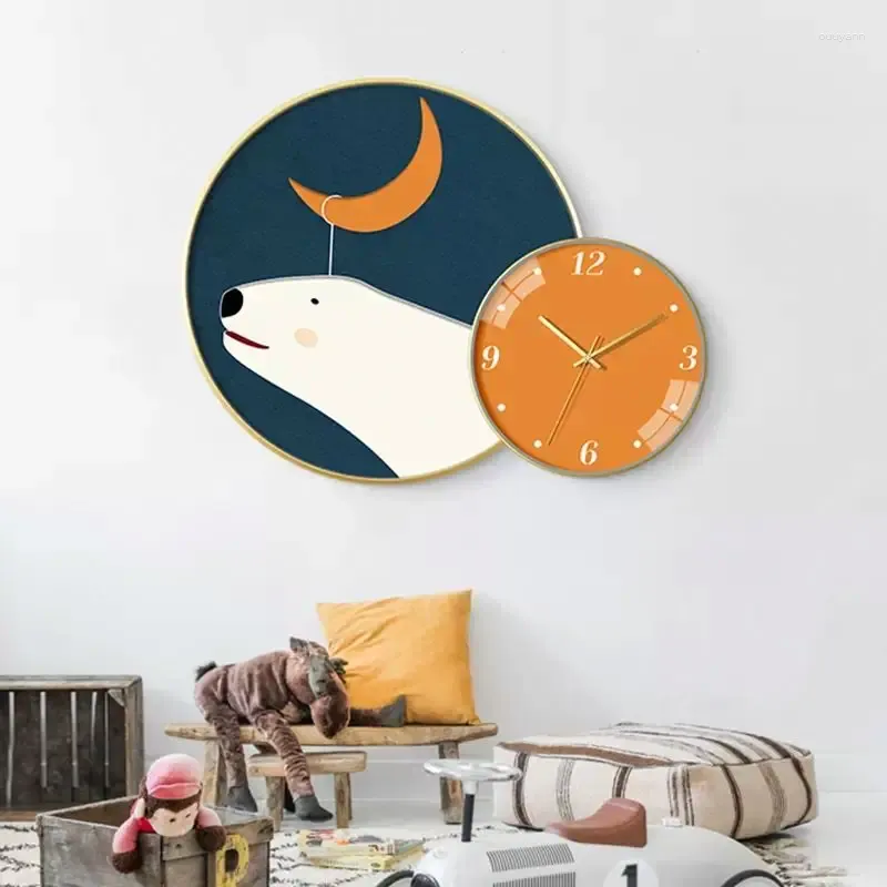 Orologi da parete Immagine simpatico cartone animato di animali Orologio moderno semplice e circolare con pittura decorativa
