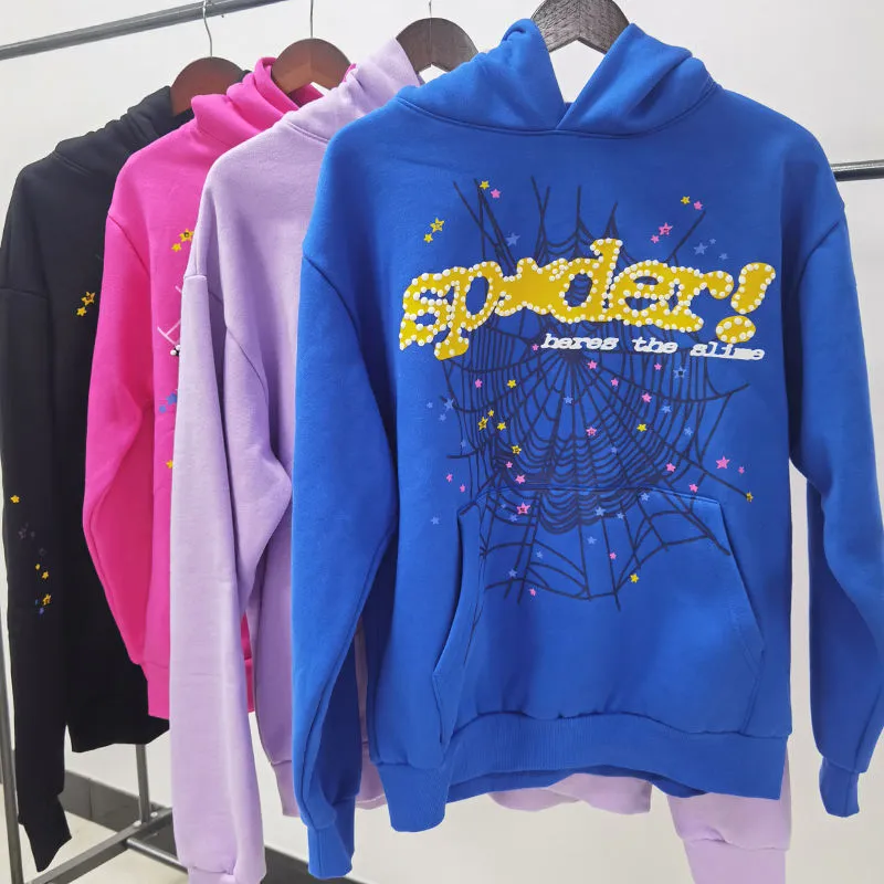 Sp5der Spider Web ACAI Foam WEB Diamond Trend Angel Outono/Inverno Engrossado Fleece Casal Moletom com Capuz