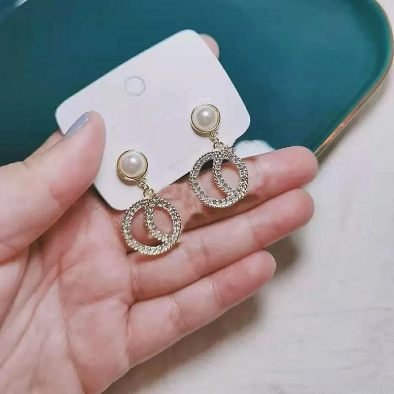 Gold Charm Earring Pearl Earrings for Woman Fashion Silver Diamond Earrings Gift Jewelry
