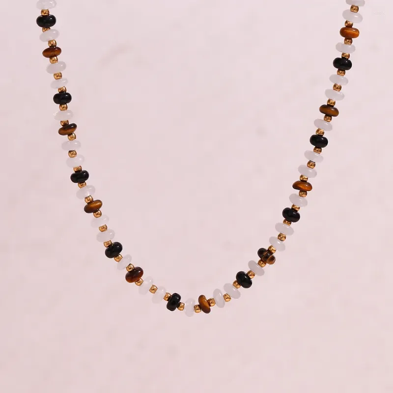 Choker Tiger Eye White Jade Kościa Naszyjnik Wodoodporne Zarnotanie Bezpłatne 18 -krotnie złota Dekoracja 316L Biżuteria ze stali nierdzewnej