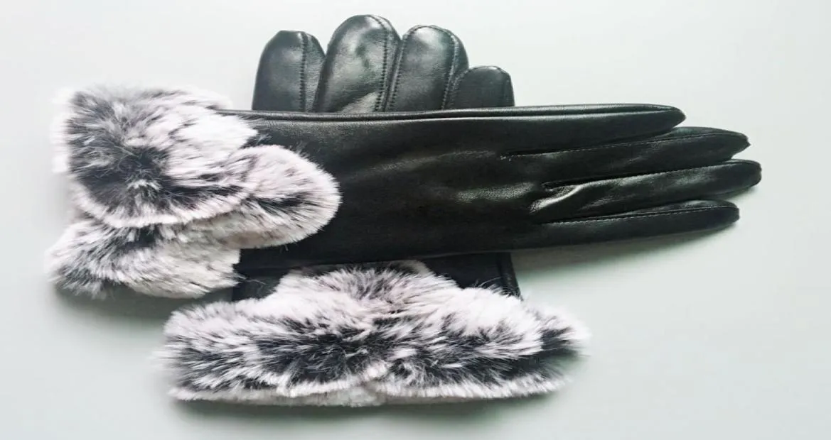23cm10cm Mode Schwarz Leder Handschuhe Frauen Männer Outdoor Sport Winter Warme Luxus Handschuh Fünf Finger Covers3432072