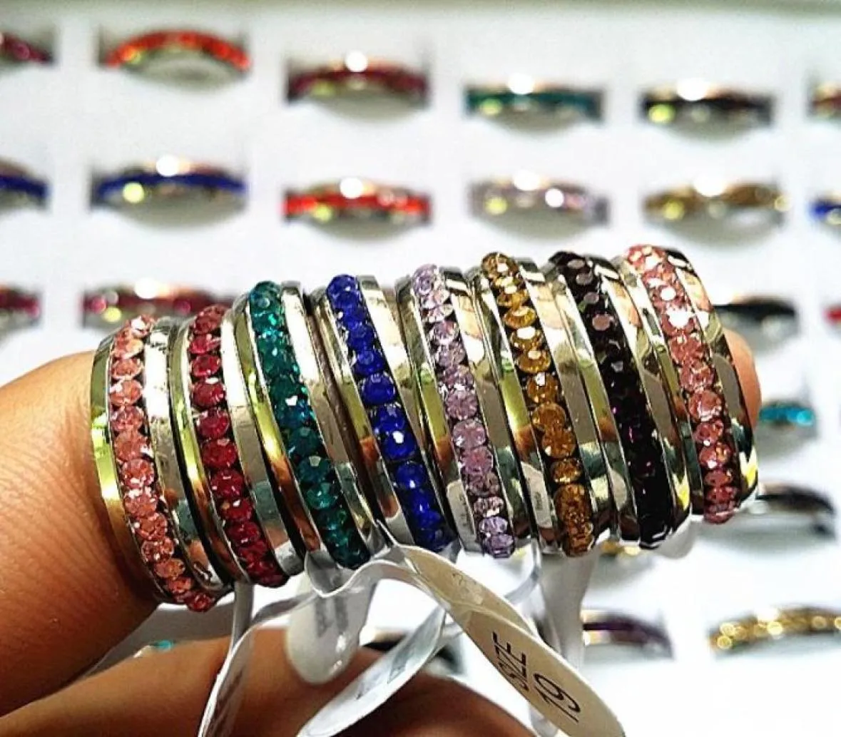 New 36PCs One Row Rhinestone Full Circle Stainless Steel Band Rings MultiColor whole lots brand new drop 73061676119593