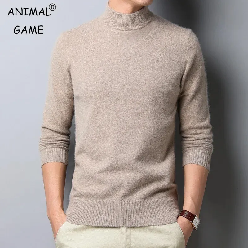 Autumnwinter Mock Neck Sweater Men Solid Color Pullovers Man Half Turtleneck Knitwear Fashion Brand Casual Herrkläder 240103