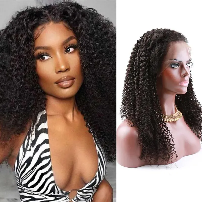 Wigs HD Transparent Mongolian Kinky Curly Lace Front Wig Human Hair Pre Plucked for Black Women Glueless 16 Inch Deep Jerry Curly Wave