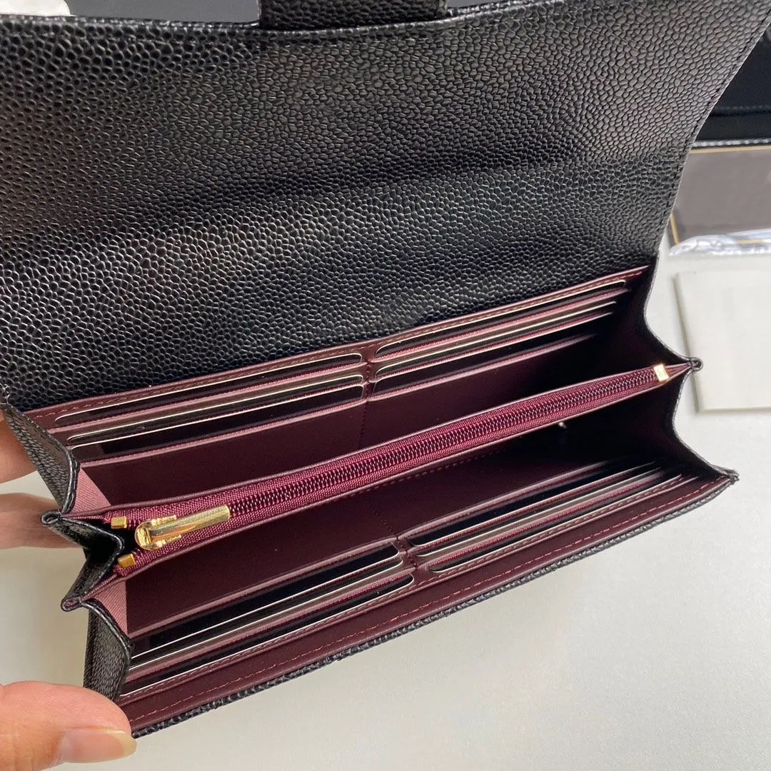 designer Long wallet caviar wallet purse Ladies Leather Wallets coin purse Credit Card Slot Mini Skinny Black Card Top Zip Coin Pouch with ID Holder