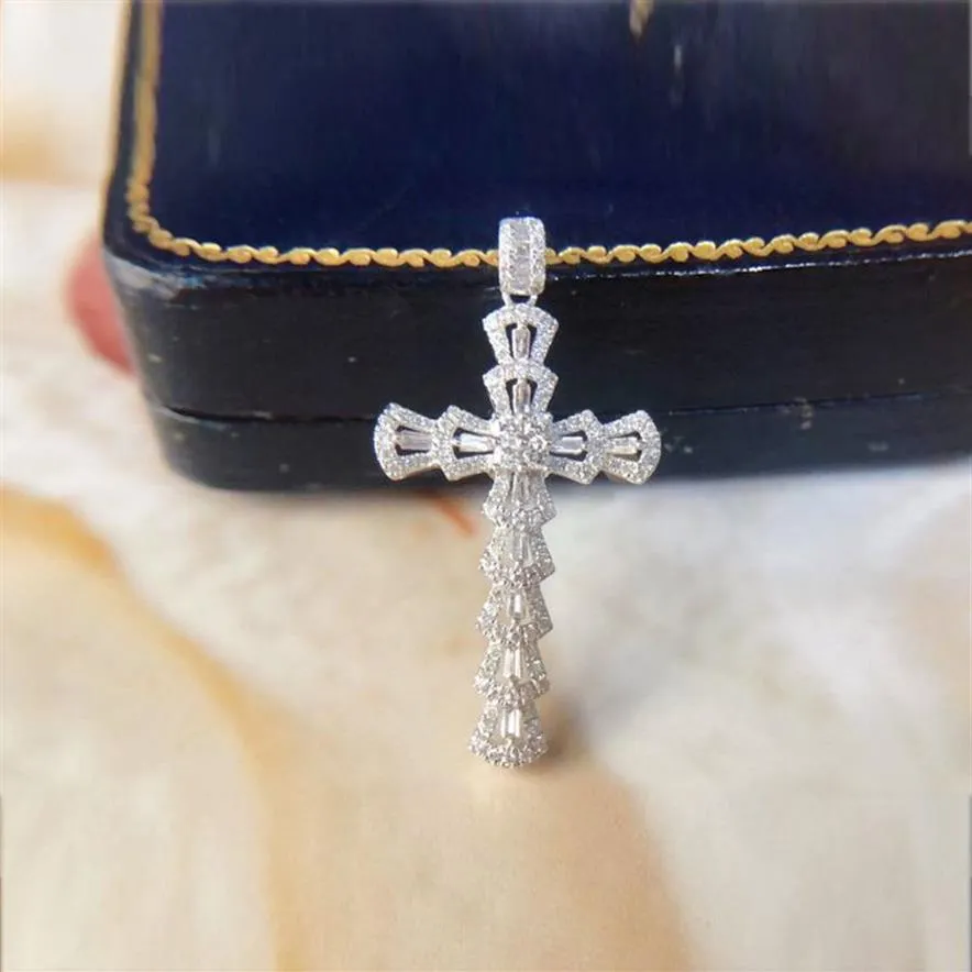 100% REAL 925 Sterling Silver Necklace Cross Natural Moissanite Pendant Gemstone Hip-Hop Silver 925 Smyckediamanthalsband 2103269H