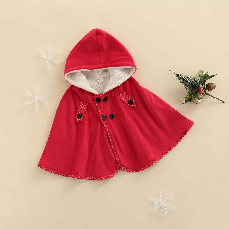 Jackets Pudcoco Kids Christmas Santa Cloak Hooded Long Sleeve Fleece Cape With Buttons For Girls Boys 1-5 Years Red