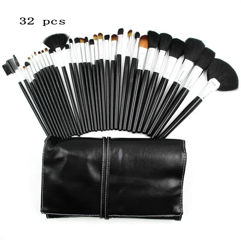 Brushes 32 Makeup Brush Set Goat Hair Leather Bag Coloris Quality Professional Cosmetic Make Up Kit