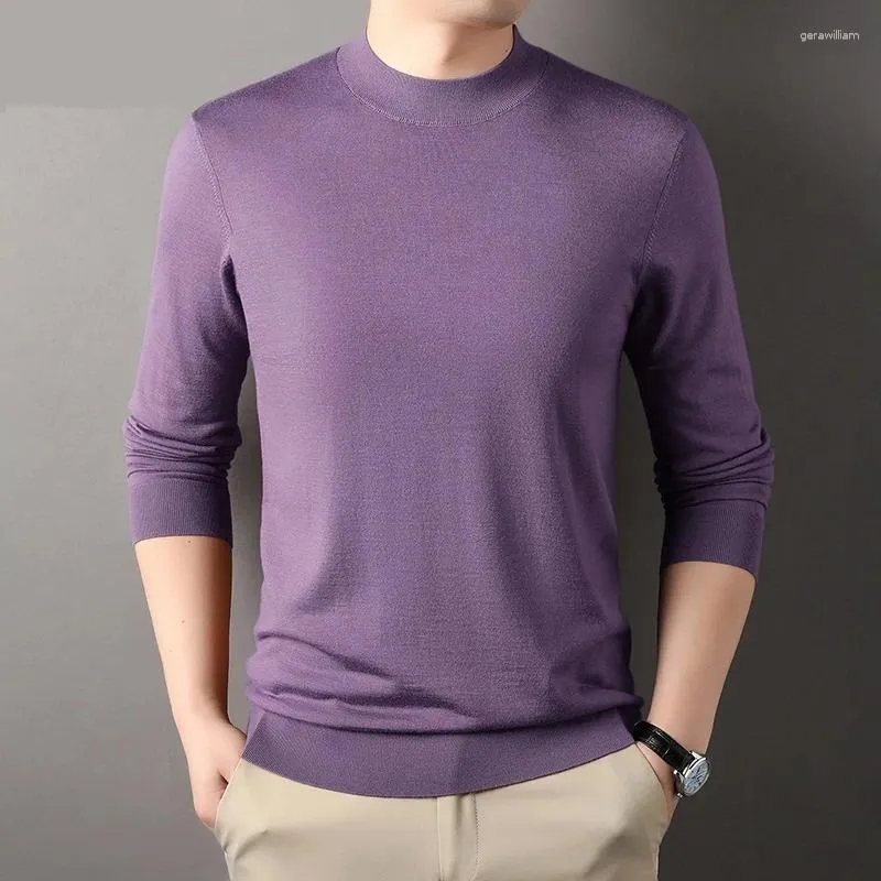 Męskie swetry najwyższej klasy wełniane koszulki 2024 Jesienne męskie masy swobodne okrągłe skoczek czysta owca męska gładkie koszule sweter