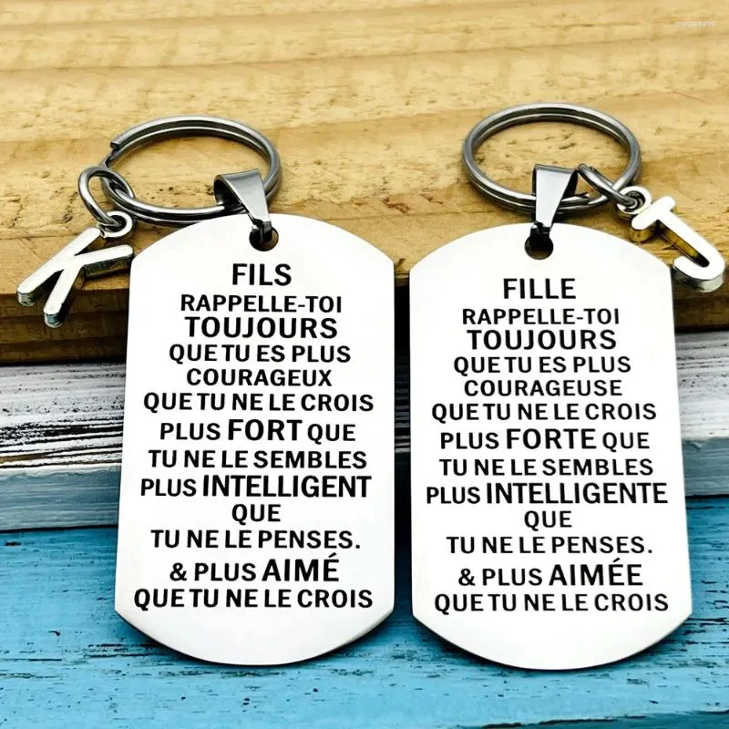 Schlüsselanhänger Französisch FILS FILLE Schlüsselanhänger Abschluss Geburtstag Weihnachtsgeschenk für Sohn Tochter Erinnern Sie sich immer an Ihre Kinder von Papa Mama