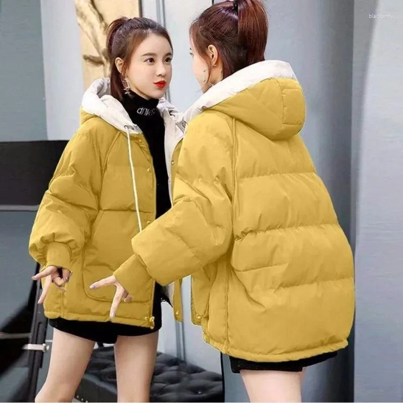 Damskie okopy płaszcze damskie krótka kurtka zima gruba z kaptury bawełniana parkas wyściełana żeńska koreańska luźne puffer damskie nadmierne zniszczenie