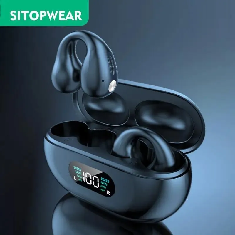 Hörlurar sitopwear trådlösa hörlurar öronklipp Bluetooth hörlurar Benledning Sport -headset TWS örhängen öronsnäckor med mic HD -samtal