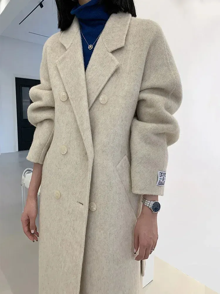 Highend Women Wool HerringBone Loose DoubleDoids Coat Temperament Handgjorda Natural Fashion Jacket Autumn Winter 240102