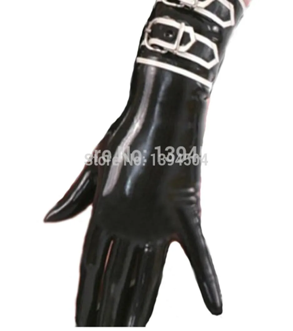 Nouveau Costume exotique précipité Sexy femmes gants en Latex fétiche 100 fait à la main court avec boucles 2010225374440