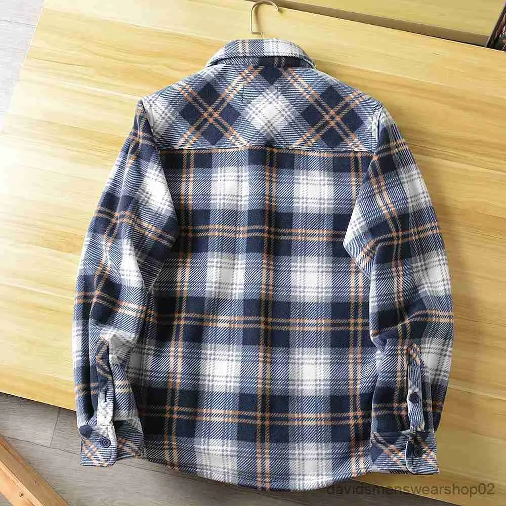 Men's Casual Shirts Style Men's Winter Sherpa Fleece Flannel Shirt Jacket Workwear Warm Button Up Plaid Shirt Jacket Male Clothing