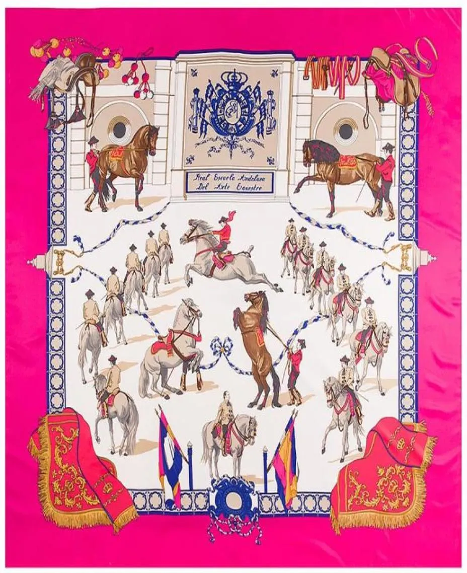 Scarves 130cm Twill Silk Scarf Horse Printing Big Square Women Bandana Shawl Foulard Wraps For Ladies Echarpe5860610