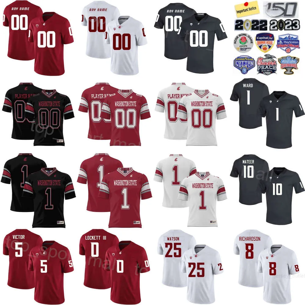 Men College Football Washington State Cougars Jerseys University 1 Cameron Ward 30 Dylan Paine 25 Nakia Watson 10 John Mateer 5 Lincoln Victor 3 Josh Kelly Uniform