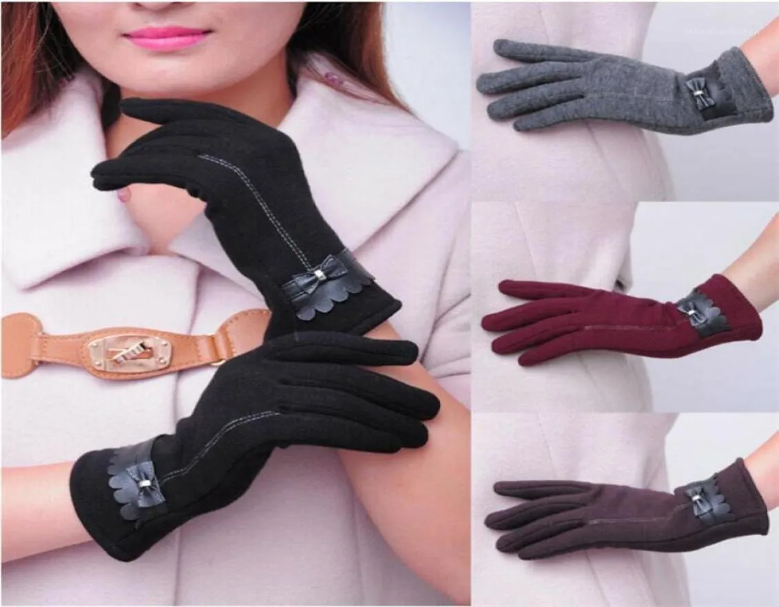 Перчатки с пятью пальцами женские женские с бантом на термоподкладке с сенсорным экраном зимние теплые Est элегантные аксессуары для вечеринок15749499