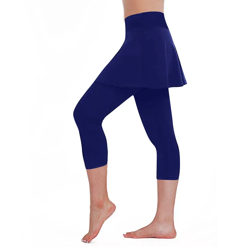 Womens Leggings Women Solid Color Calf Length Skirt Seamless Mid