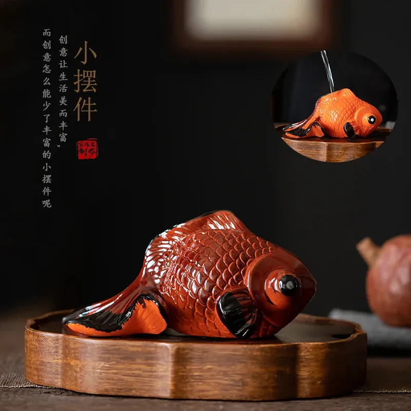 Ceramic Tea Pet Creative Color Changing Goldfish Tea Set Tea Tray Ornament Supportable Tea Table Accessories Teaware 240103