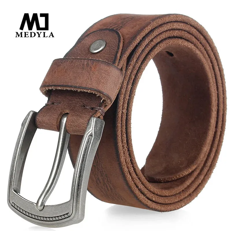 Natural Cowhide Belt For Mens Hard Metal Buckle Soft Original Men Leather Unique Texture Real Jeans 240103