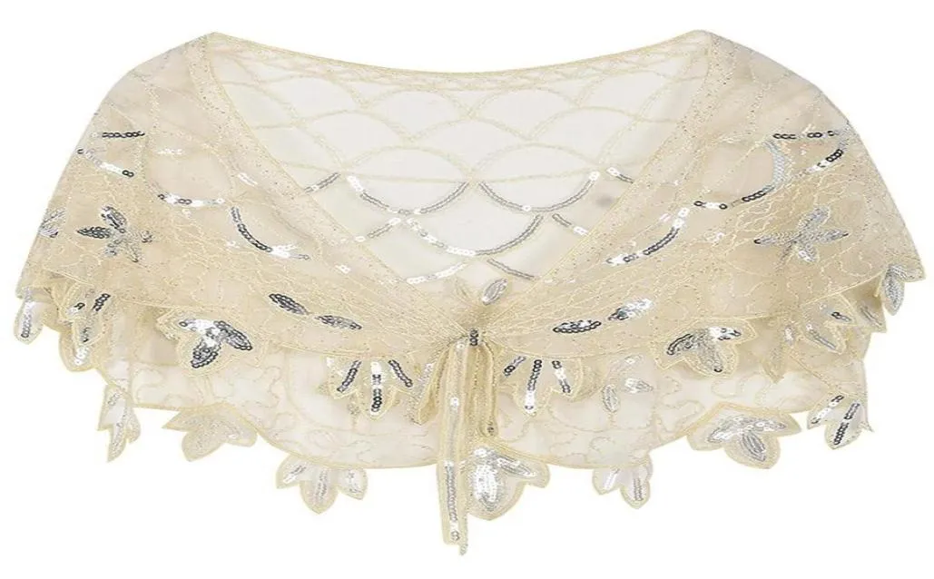 Lenços Women039s 1920s xale lantejoulas frisadas noite envolve flapper bolero cobrir capa nupcial8727473