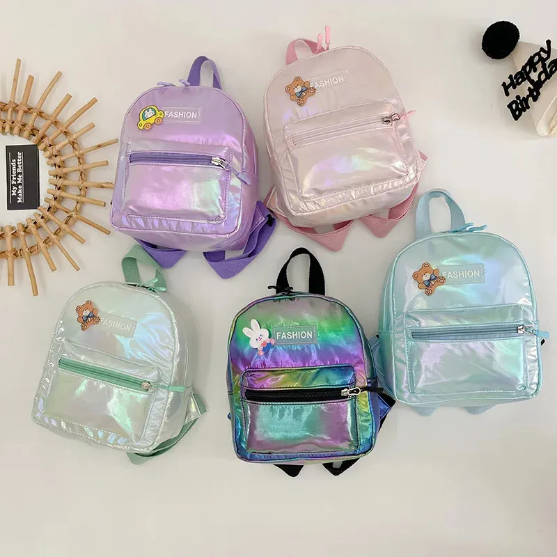 Mode enfants Mini brillant Laser Pu cuir sac à dos enfant en bas âge filles holographique sac à dos petites filles sac d'école 240102