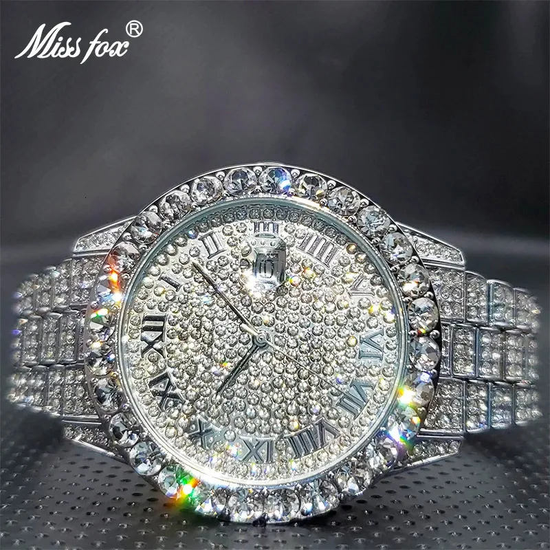 Relogio Dorado MISSFOX marque de luxe montre de couple décontractée avec calendrier automatique montres de diamant complet produits en gros pour les entreprises 240102
