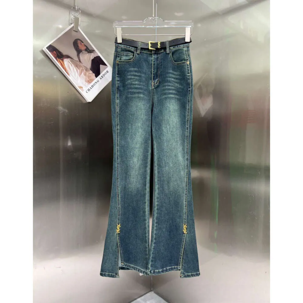 24 früh Herbst Neue Design Trendy Marke Split Hardware Elastische Denim Micro Ausgestelltes frauen Hosen