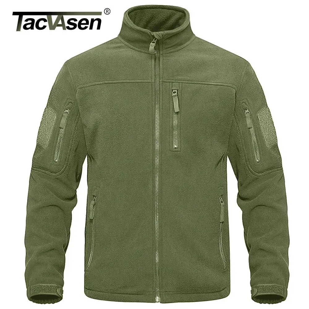 Tacvasen Full Zip Up Tactical Green Fleece Jacket Thermal Warm Work Coats Mens Tickets Safari Jacket Vandring Outwear Windbreaker 240103