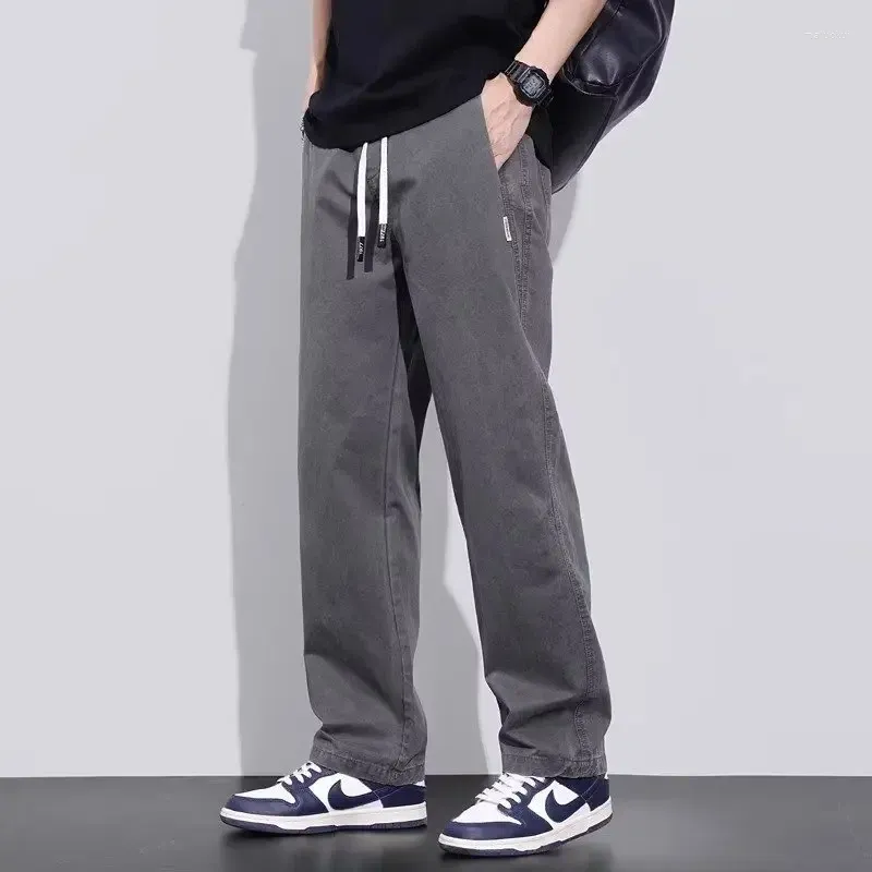 Mäns jeans 2024 Autumn Korean Casual Long Classic Man rak denim bredben byxor fast färg khaki grå svart