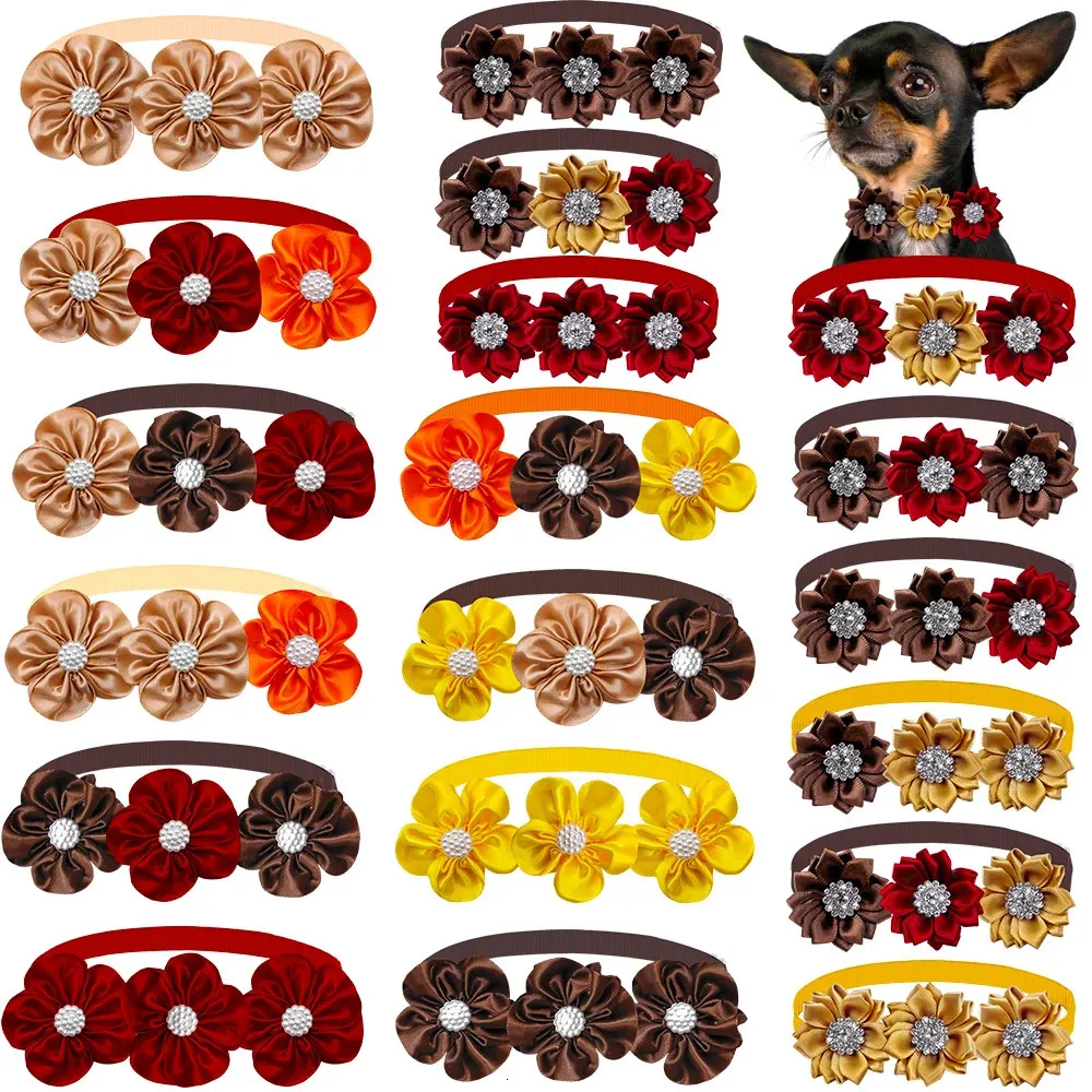 30 pièces automne petit chien chat nœud papillon collier Thanksgiving chien noeud papillon cravates fleur diamant petit chien toilettage Accessoreis 240103