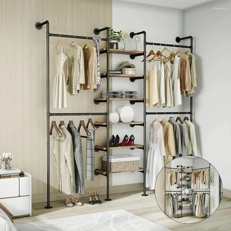 Hangers Industrial Pipe Clothes Rack Wall Mounted Clothing For Walk-in Wardrobe Multi-Purpose Storage Hanging Shelf