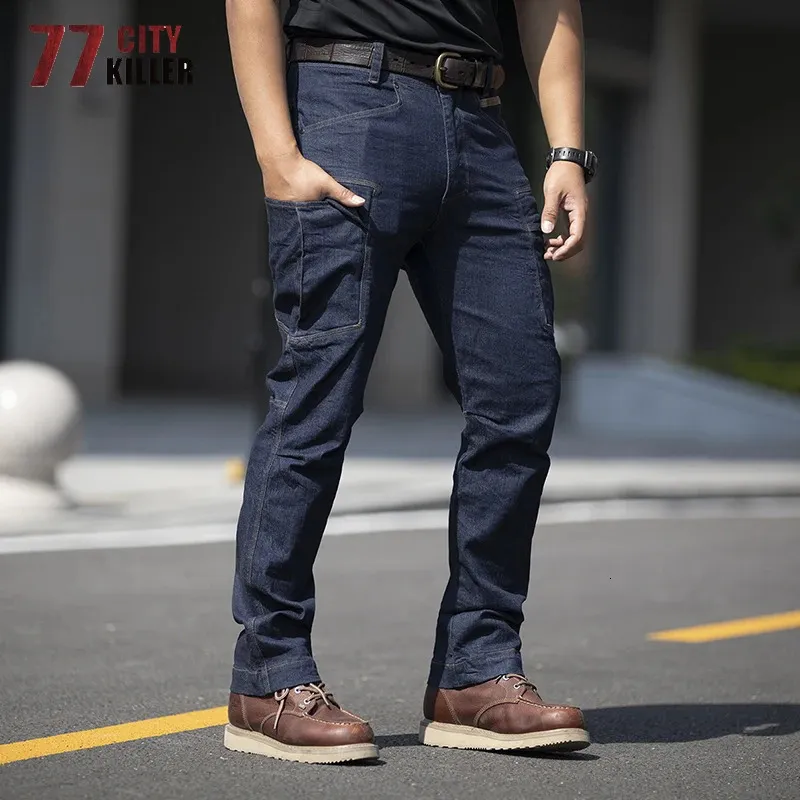 Pantaloni denim da città per pendolari Pantaloni elastici tattici resistenti all'usura Uomo Pantaloni casual multi-tasche Jeans da uomo Taglia S-2XL 240103