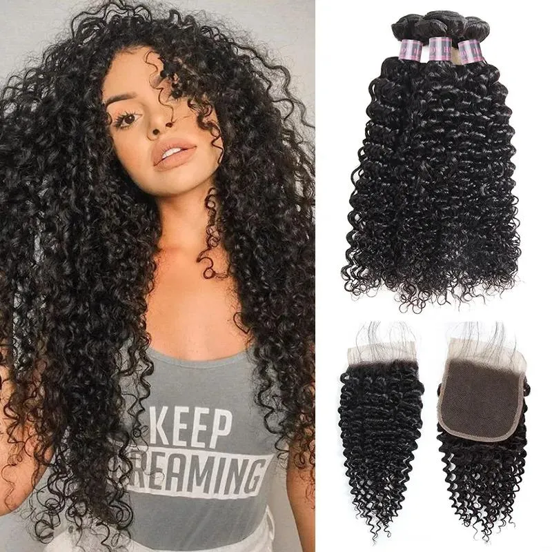 Wątki Ishow Kinky Curly 3 szt. 8a Brazylijskie dziewicze włosy przedłużenia WEFT Malezyjskie ludzkie włosy Z zamknięcia dla kobiet dziewcząt w całym wieku