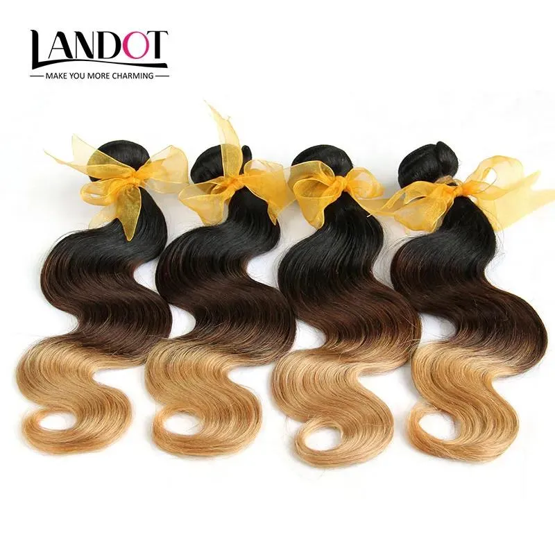 Wefts 4PCS LOT 830INCH THRE TONE OMBRE MALAYSIAN BODY WAVE HUMAN HAIR EXTENS WEAFT COLOR 1B427