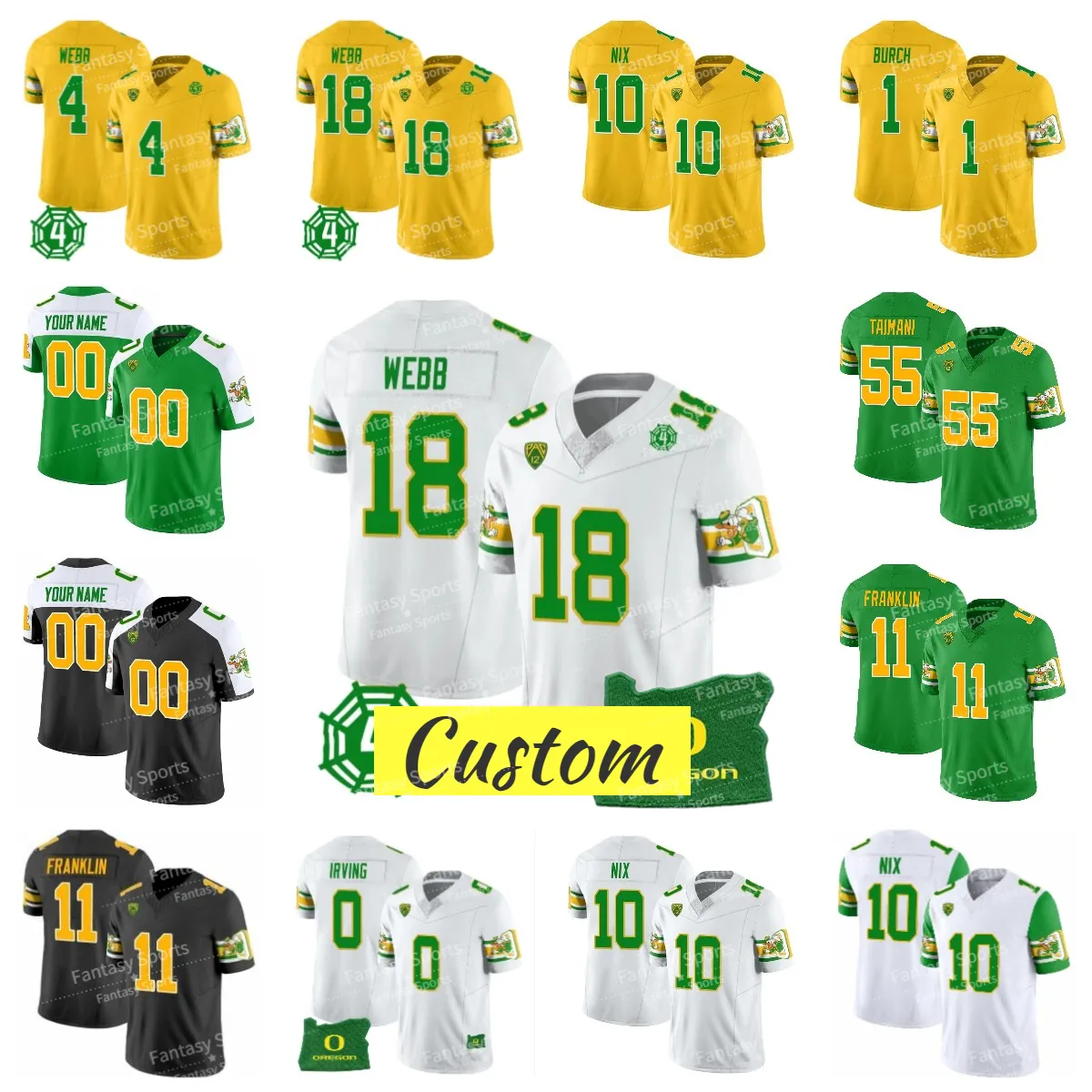 Anpassade Oregon Ducks Jersey Honor Spencer Webb Troy Franklin Sam Taimani Markise Irving Burch Bo Nix 10 Herbert New Green Yellow Stitched Football College Jerseys