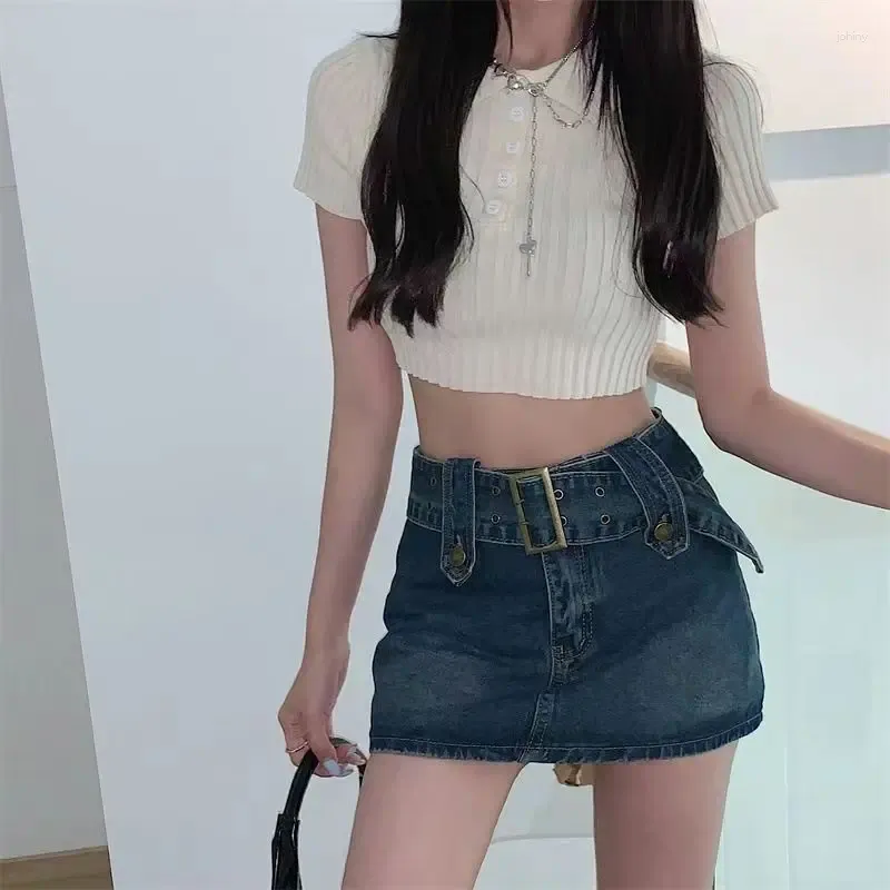 Skirts Denim Skirt For Women Summer American Vintage High Waist Spicy Girl Mini Short Blue Brown Black Wrapped Hip Pants