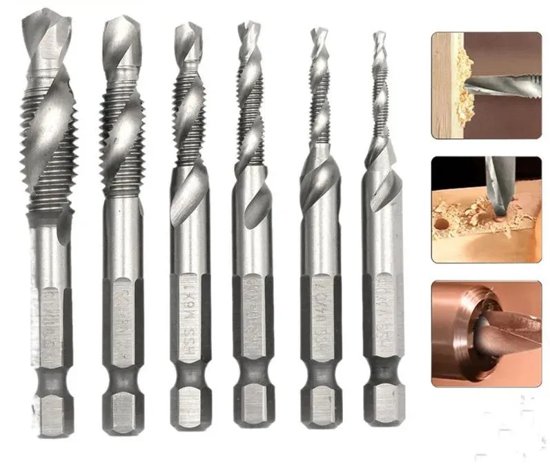 Bits Freeshipping Drillpro 6Pcs/lot Hand Tap Drill Hex Shank HSS Screw Spiral Point Thread Metric Plug Drill Bits M3 M4 M5 M6 M8 M10 Ha