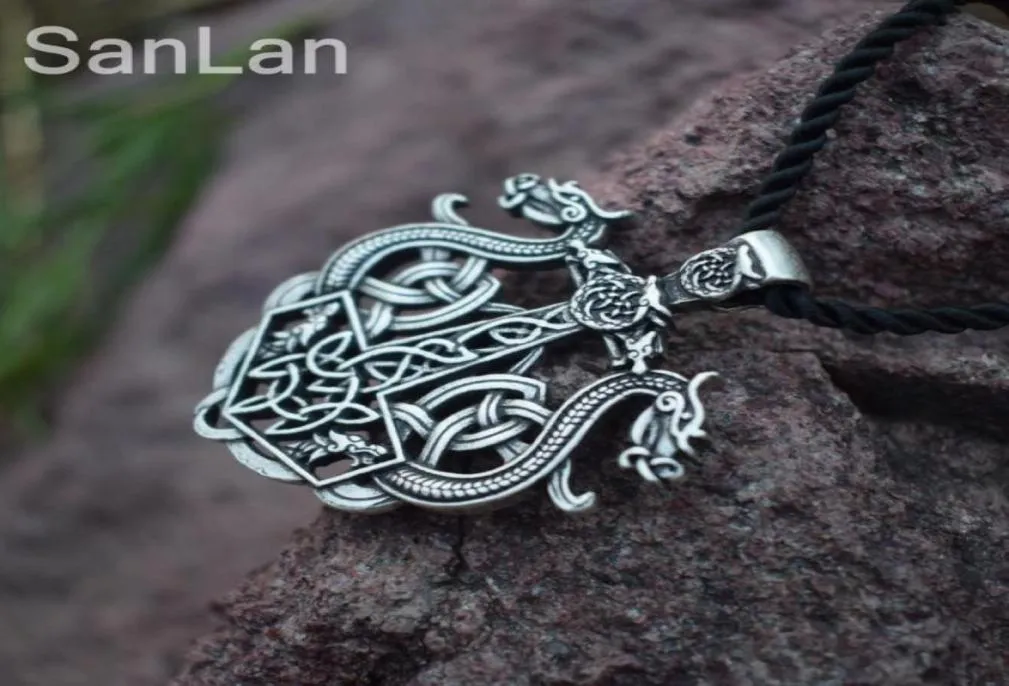 Sanlan Brand 12PCS Viking Status Naszyjnik Amulet duży podwójny smok wisiorek Nordic Talizman Łańcuchy biżuterii 2372539