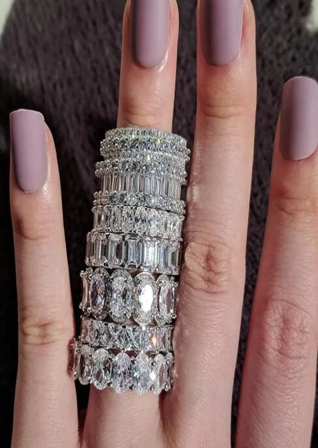 Vecalon 10 stijlen Classic Wedding Band Ring 925 Sterling Zilver Diamanten verlovingsringen voor vrouwen mannen Drop Jewelry6422616