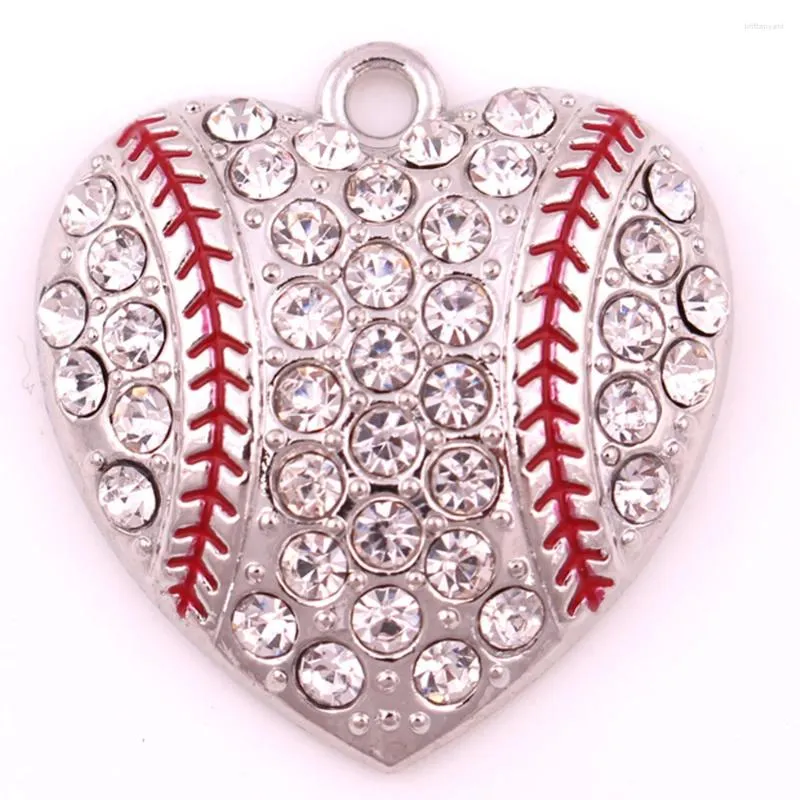 Pendant Necklaces 10pcs/lot Zinc Alloy Rhinestone Heart-shaped Baseball For Jewelry Necklace DIY