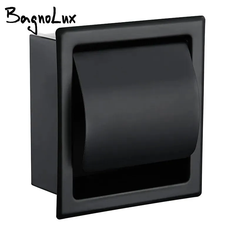 Holders Paper Holders Modern Wall Mount Matte Black 304 Stainless Steel Bathroom Toilet Paper Holder WC Roll Paper Tissue Box 2248MB T2001