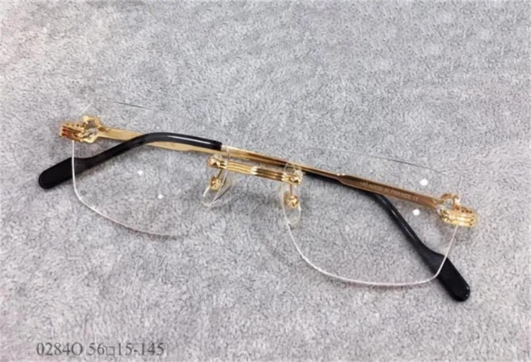 Fashion design 18k frame 0284O vergulde ultralichte vierkante randloze optische bril heren zakelijke stijl brillen topkwaliteit2313157