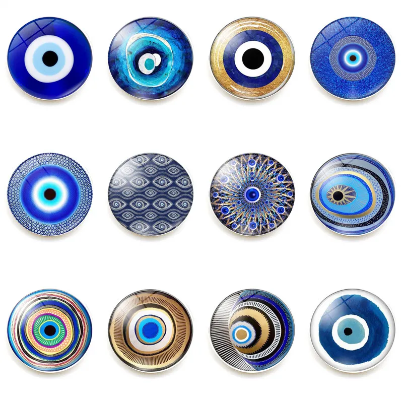 25 mm neuer blauer Evil-Eye-Charm-Kühlschrankmagnet, türkische blaue Augen, Kristallglas-Kühlschrankmagnete, Aufnäher, Heimdekoration, 12 Stile