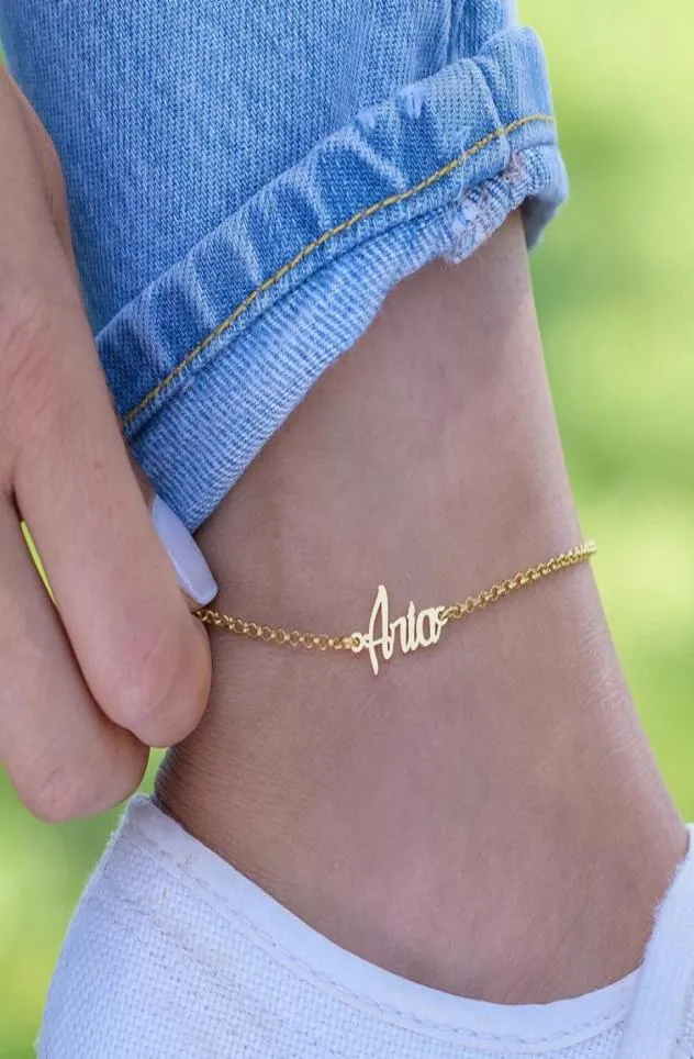 Bracelet de cheville avec plaque signalétique personnalisée pour Femme, nom personnalisé, chaîne de jambe en acier inoxydable, port quotidien de bijoux de pied T2009011059721