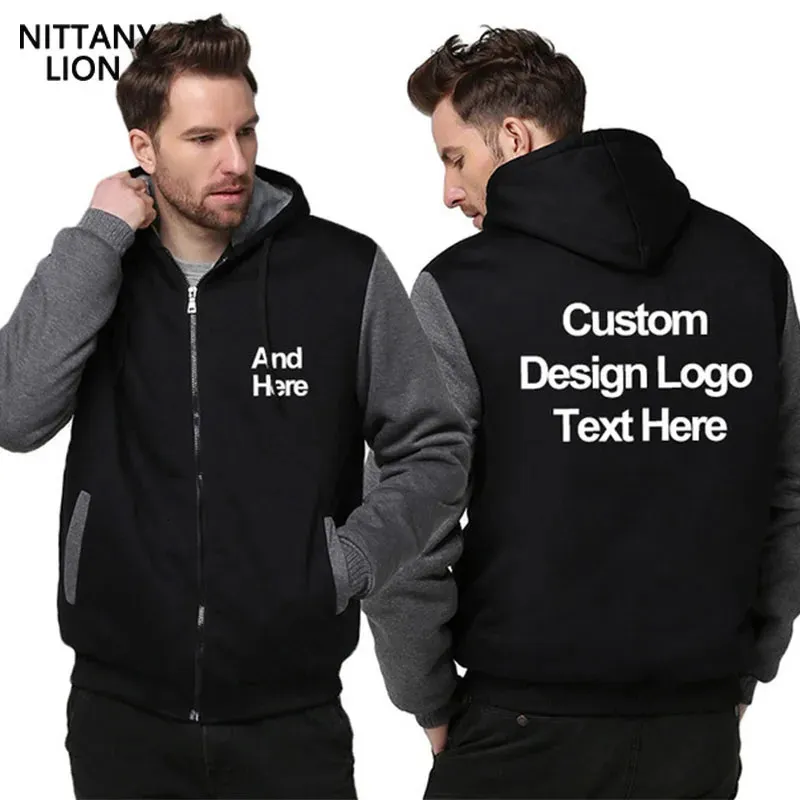 Custom Heren Hoodies Diy Print Ontwerp Hoodie Herfst Winter Fleece Dikker Outdoor Jasje Sweatshirts Drop 240103